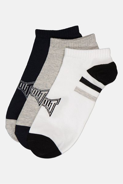 Tapout Men 3 Pairs Brand Logo Cycling Ankle Socks, Multicolor