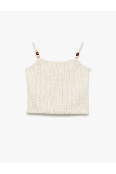 Koton New Season Bead Detailed Thin Strap Sleeveless Textured Tank Top