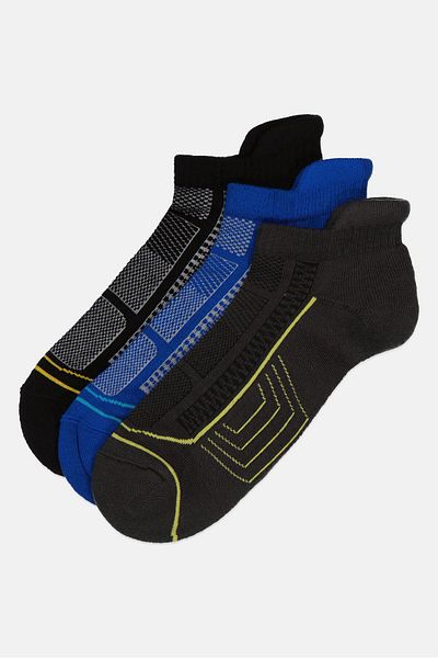 Tapout Men 3 Pairs Brand Logo Running Quarter Socks, Multicolor