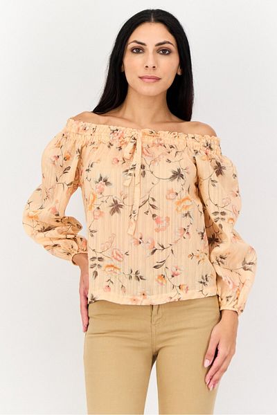 Koton Women Off Shoulder Long Sleeves Floral Top, Multicolor