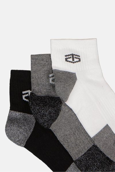 Tapout Men 3 Pairs Brand Logo Training Quarter Socks, Multicolor