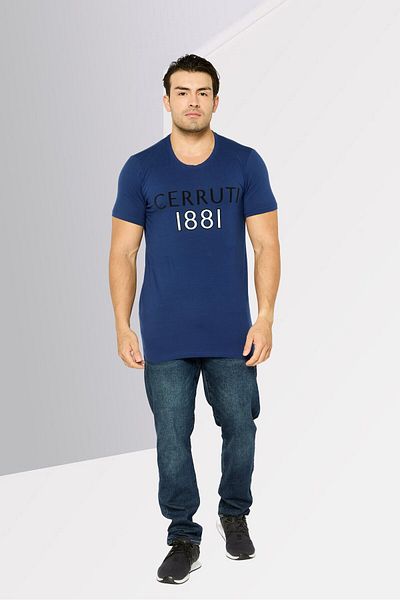 Cerruti 1881 Men Round Neck Short Sleeves Brand Logo T-Shirt, Blue