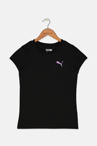 Puma Kid Girls Round Neck Short Sleeves Brand Logo Print T-shirt, Black