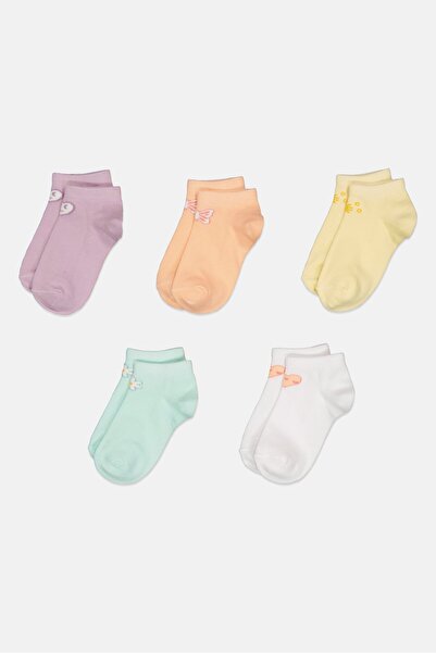 Bebe Toddlers Girl 5 Pairs Brand Logo Ankle Sock, Multicolor