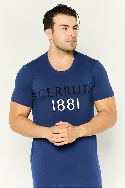 Cerruti 1881 Men Round Neck Short Sleeves Brand Logo T-Shirt, Blue