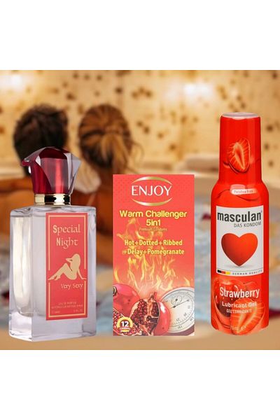 Masculan Strawberry Flavored Intimate Lubricant 75ml with 12 Condoms and 100ml Fragrance for Women