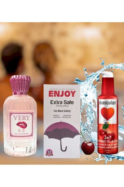 Masculan Cherry Flavored Intimate Lubricant 75ml with 12 Condoms and 100ml Fragrance for Women