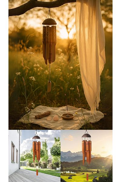 Wolawood Natural Bamboo Coconut Wind Chime Handmade Decorative Home Garden Balcony Cottage Ornament Mega Size