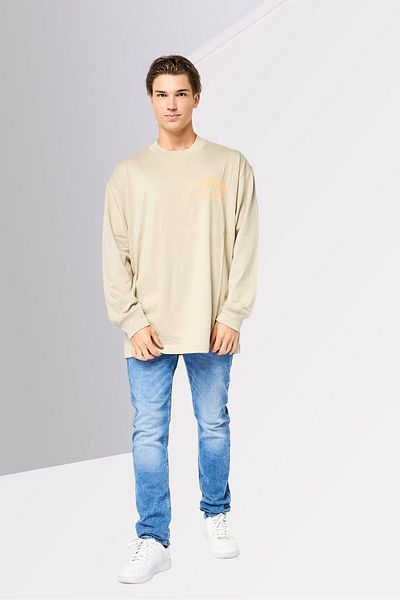 Calvin Klein Jeans Men Crew Neck Long Sleeve Brand Logo Sweatshirt, Beige