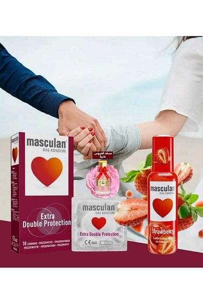 Masculan Strawberry Flavored Intimate Lubricant 75ml with 10 Condoms and Bride's Musk as a Gift