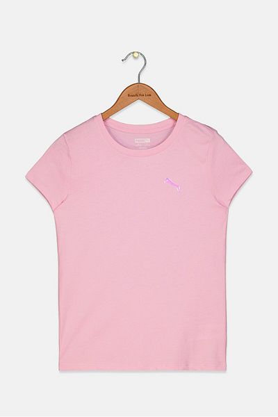 Puma Kids Girl Round Neck Short Sleeves Plain T-shirt, Pale Pink