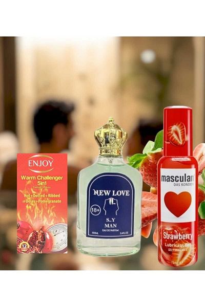 Masculan Strawberry Apple Flavour Intimate Lubricant 75ml with 12 Condoms and 100ml Fermoti Men's Perfume