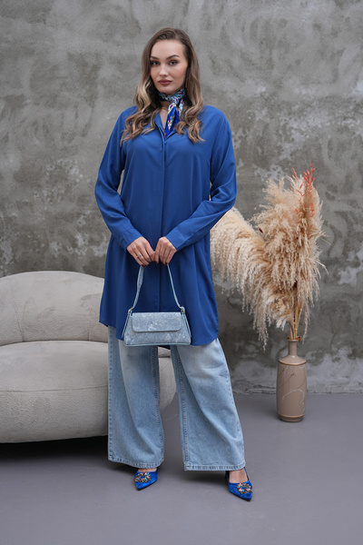 Polologin Butik Blue Colored White Belted Tunic