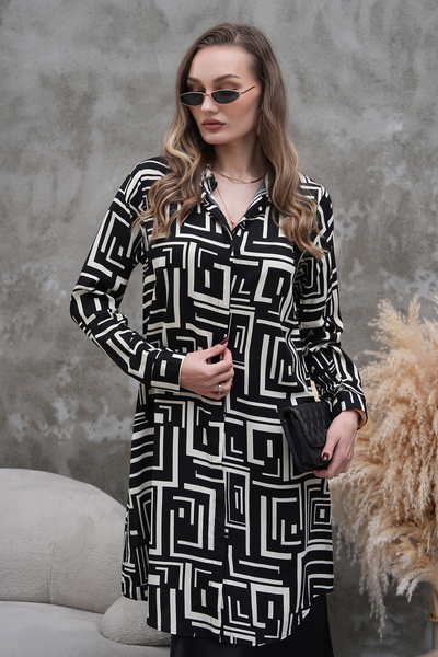 Polologin Butik Black and White Patterned Tunic