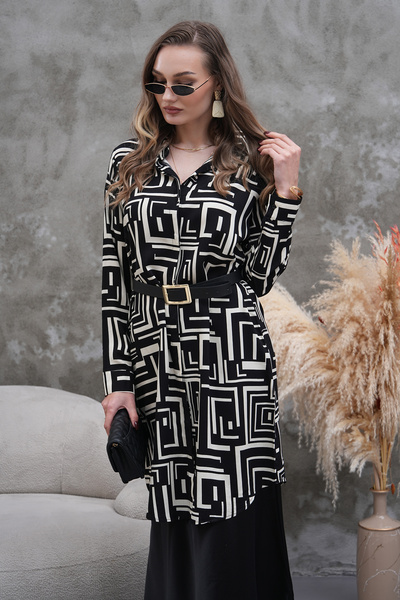 Polologin Butik Black and White Patterned Tunic
