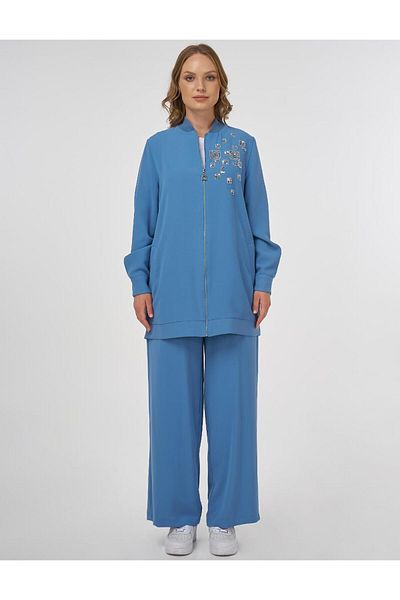 Kayra Embroidered Double Suit Crown Blue