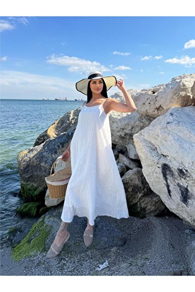 WeShaya Ecru Strap Satin Draped Dress