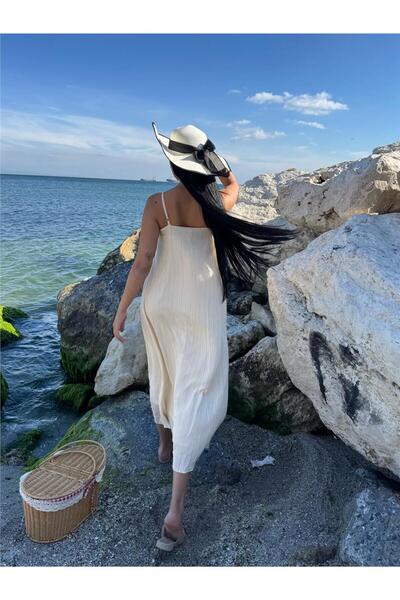 Genel Markalar Bej Askılı Midi Elbise