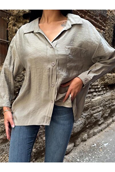 WeShaya Khaki Pocket Viscose-Polyester Low Shirt