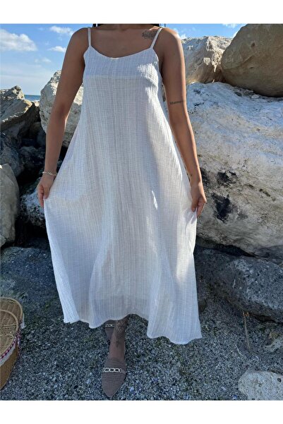 WeShaya Ecru Strap Satin Draped Dress