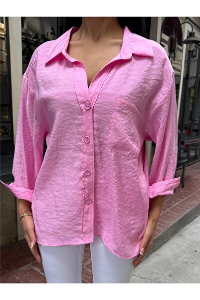 WeShaya Pink Pocket Cotton Polyester Shirt