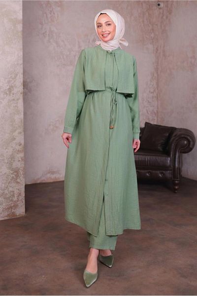 TRENDTESETTÜR Women's Green (Çağla) Lace up Pants Suit t 9784