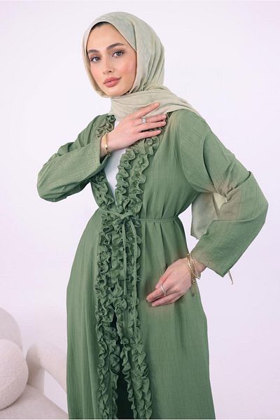 TRENDTESETTÜR Women's Green (Çağla) Ruffle Pants Suit t 1284