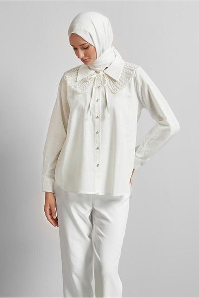 TRENDTESETTÜR Women's Ecru Cotton Shirt Tunic t 4122