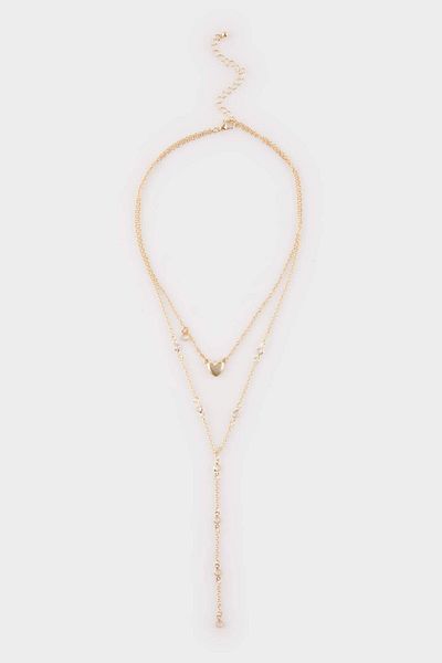 DeFacto Women's 2-Piece Heart Gold Y Necklace F1308Axns