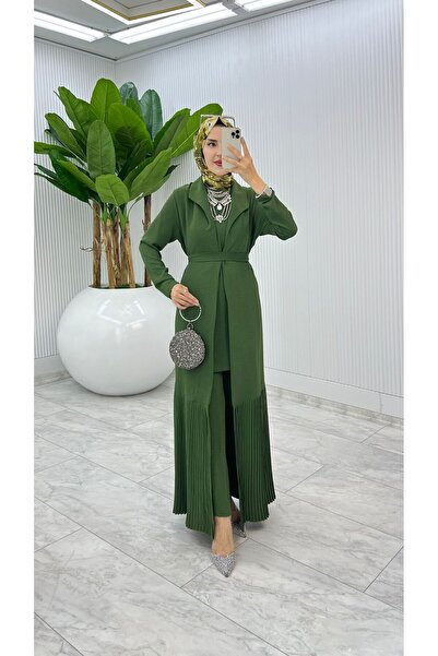 MB MODABERARDİ Pliseli Kap, İçlik ve Pantolonlu Kadın Üçlü Takım