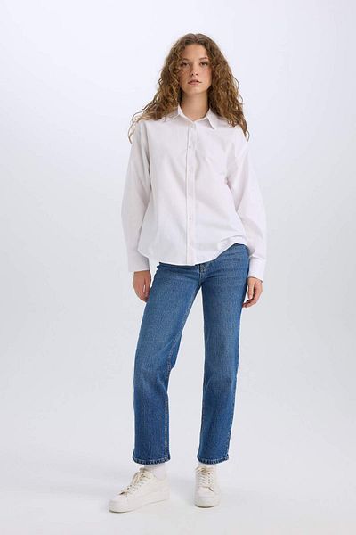 DeFacto Oversize Wide Fit Shirt Collar Oxford Long Sleeve Shirt V2439Az25Sp