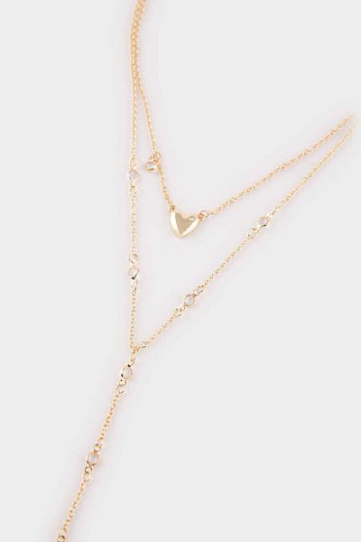 DeFacto Women's 2-Piece Heart Gold Y Necklace F1308Axns