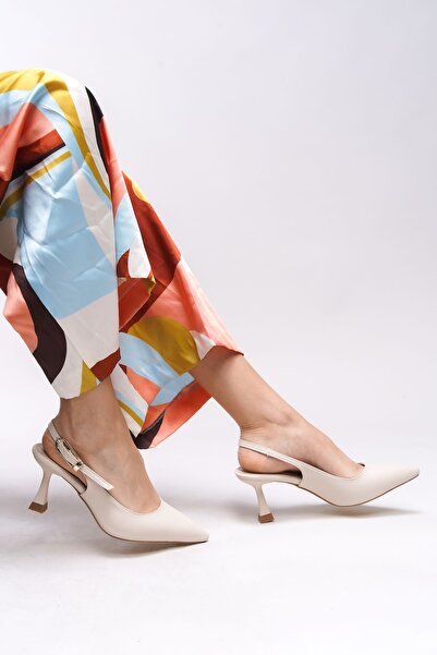 Modaarmada Bej cilt 8 cm topuklu klasik kadın ayakkabı