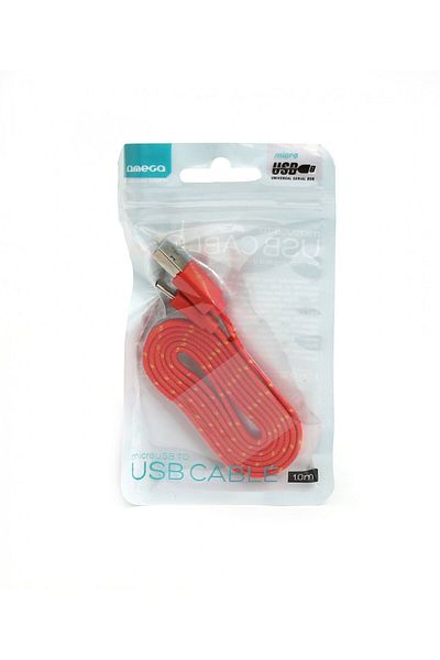 Omega Cablu Micro USB la USB plat 1m, rosu-galben