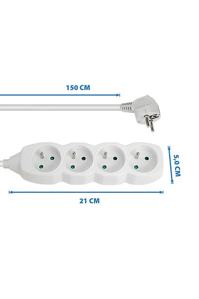 ESPERANZA Prelungitor cu 4 prize si cablu cu lungime de 1.5m, 250V, 16A, sarcina maxima 3680W, cu impamantare