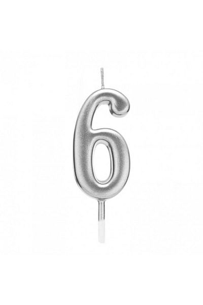 OEM Silver Candle for Cake, 4.5 cm, Number 6