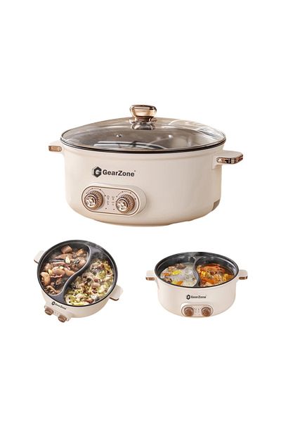 GearZone 6.5L 1600W Non-Stick Large Capacity Multifunctional Hot Pot with Independent Temperature Control