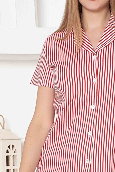 monox Women's Front Button Short Sleeve Lycra Striped Shirt Pajama Set