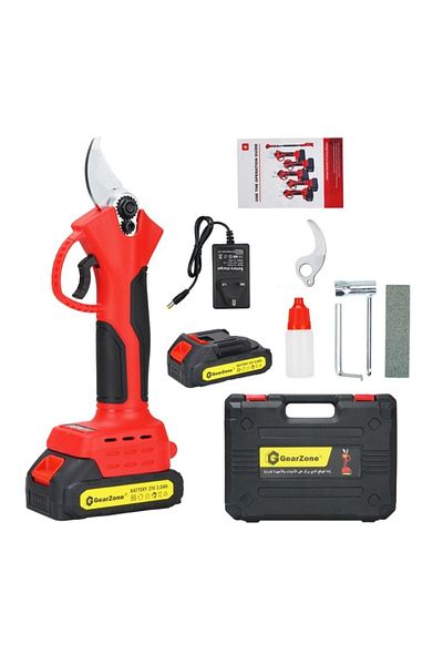 GearZone Electric Pruning Scissors,21V Portable Handheld Electric Pruning Shears with 2pcs Battery Red Color