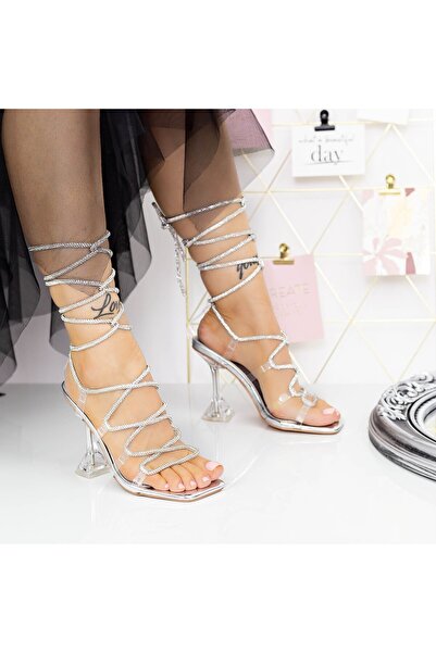 mei Γυναικεία Σανδάλια με Λεπτό Τακούνι 2XKK67 Ασημί Mei