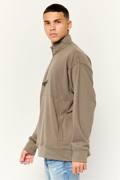 Established Redefining Essentials Men High Neck Long Sleeve Brand Logo Sweatshirt, Grey