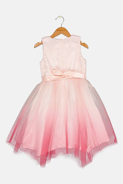 Luna Moon Kids Girl Embroidered Belted Mesh Dress, Pink
