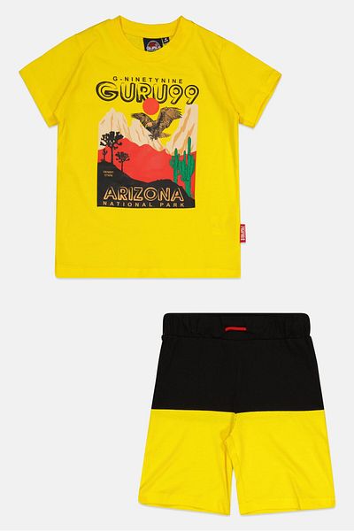 Guru 99 Toddlers Boy 2pc Crew Neck Graphic Print Short Sleeves T-shirt And Shorts, Multicolor