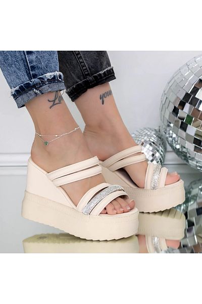 mei Women's Platform Slippers 3AW318 Beige | Mei
