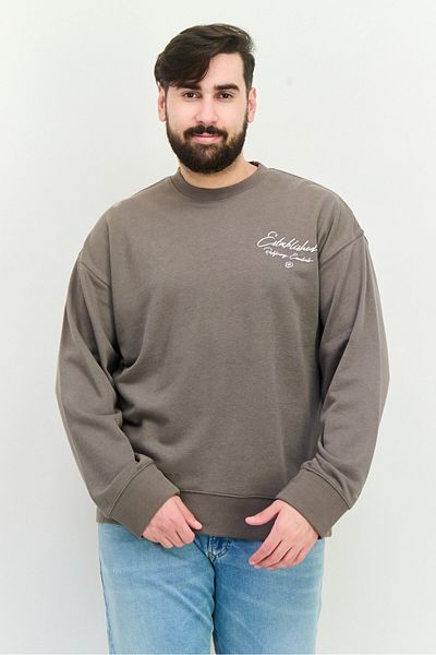 Established Redefining Essentials Men Crew Neck Long Sleeves Brand Logo Sweatshirt, Charcoal Grey