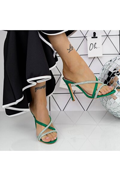 mei Γυναικείες Παντόφλες με Λεπτό Τακούνι 2XKK69 Πράσινο Πεύκο