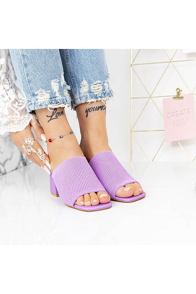 mei Women's Slippers with Thick Heels M325-1 Purple Mei