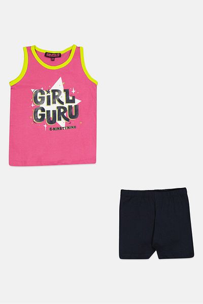 Guru 99 Toddlers Girl 2 Pieces Graphic Print Sleeveless Top And Bottom Set, Multicolor