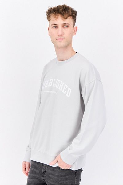 Established Redefining Essentials Men Crew Neck Long Sleeves Brand Logo Sweatshirt, Grey