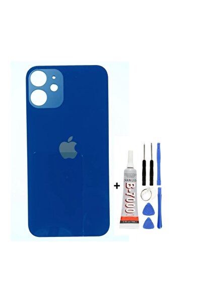 AXYA İphone 12 Arka Cam Kapağı + Yapıştırıcı + Tamir Set Mavi